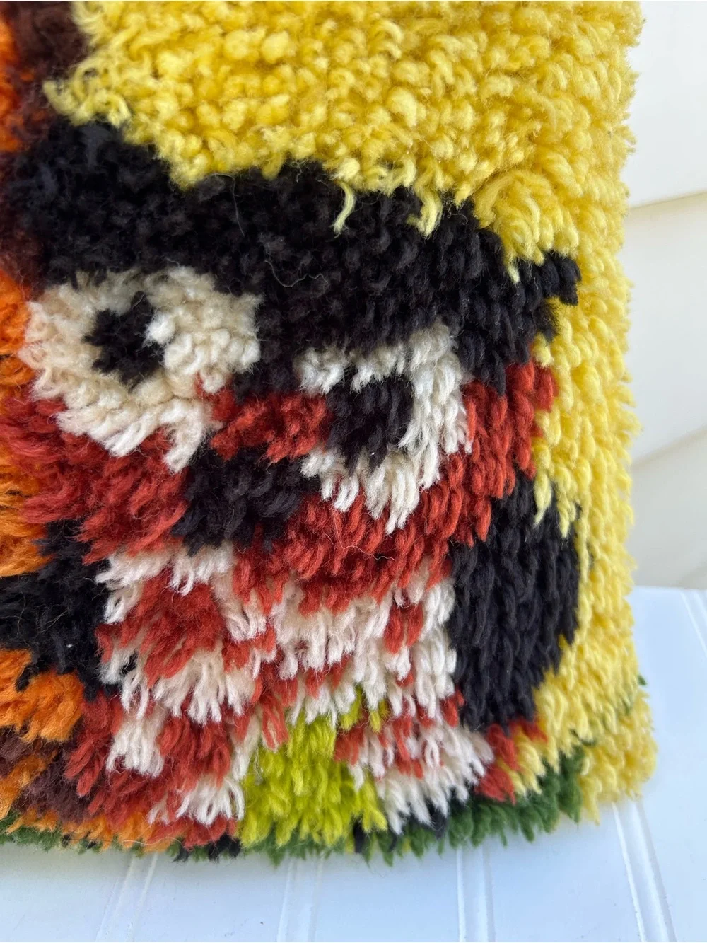 Vintage Pillow Handmade Yellow Owl Latch Hook Cottagecore Throw 12x12
